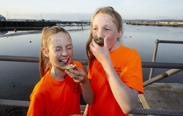Young volunteers try oysters