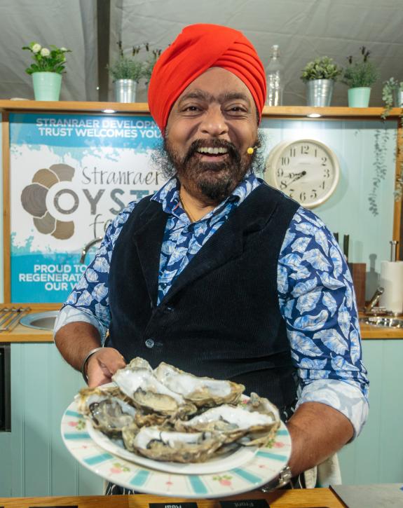 Tony Singh with oysters